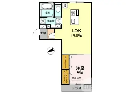 ムーラン ア ヴァン A棟(1LDK/2階)の間取り写真