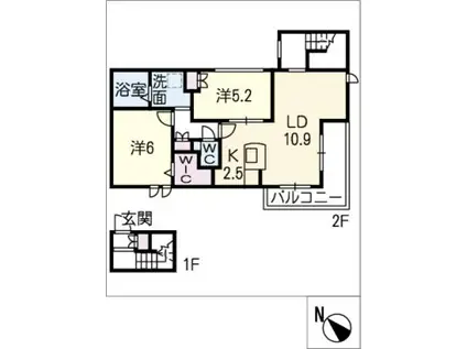 CHEZ-REVE(2LDK/2階)の間取り写真