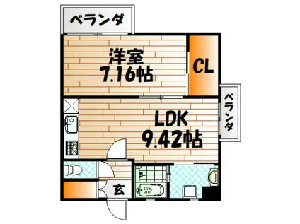 ウィングス砂津(1LDK/2階)の間取り写真
