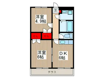 アムール星野(2DK/1階)の間取り写真