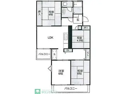 高洲一丁目6号棟 (4LDK/1階)の間取り写真