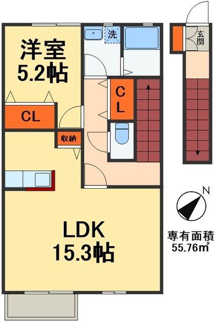 インレット(1LDK/2階)の間取り写真