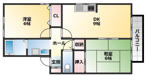 RIHITO八尾 C棟(2DK/2階)の間取り写真