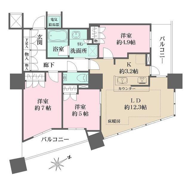 ザ・パークハウス西新宿タワー60(3LDK/22階)の間取り写真