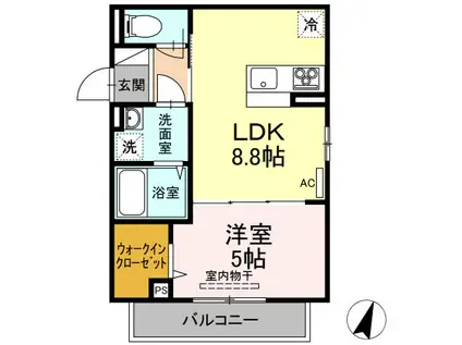 ベルスラージュ 205(1LDK/2階)の間取り写真