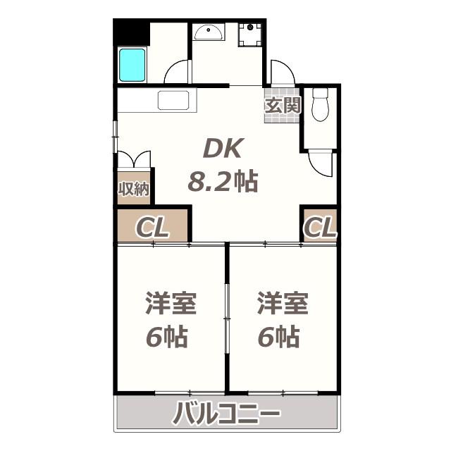 エルディ東住吉(2DK/1階)の間取り写真