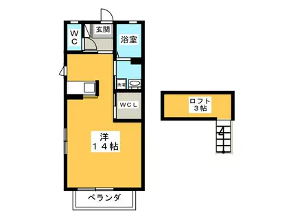 エスポワール下奈良(ワンルーム/2階)の間取り写真