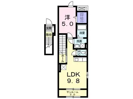 ミニョン・ソレイユ(1LDK/2階)の間取り写真