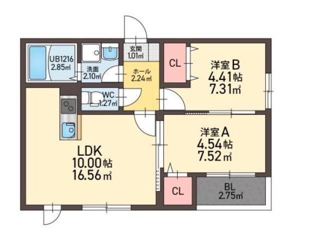 レガリア西町(2LDK/1階)の間取り写真