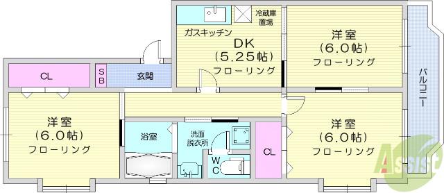 エスポワールコマツ参番館(3DK/1階)の間取り写真