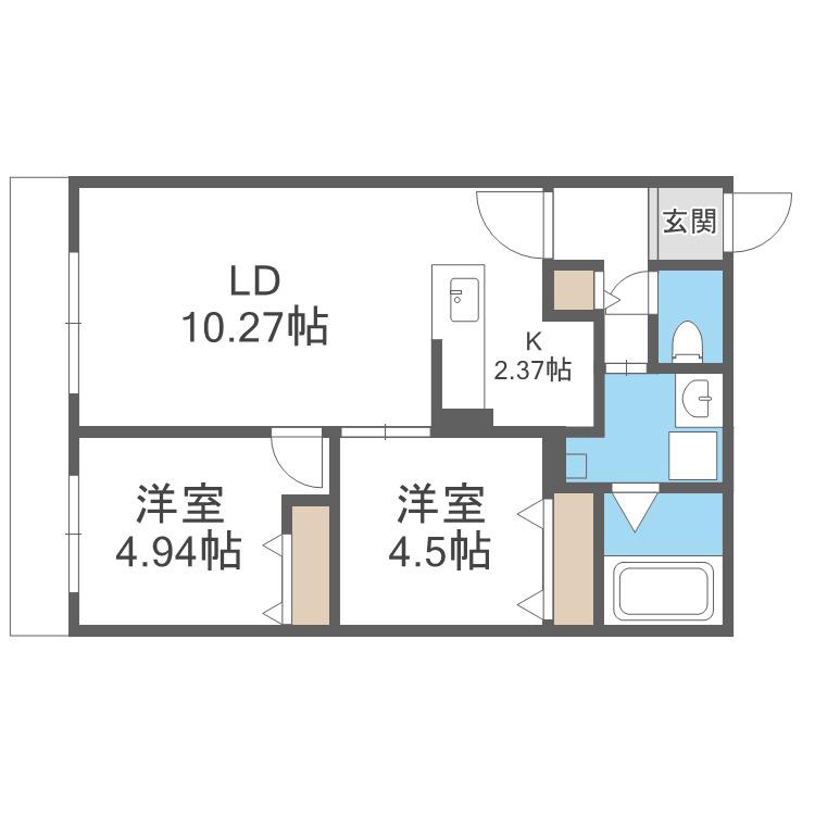 S-RESIDENCE医大南ALTIER(2LDK/1階)の間取り写真