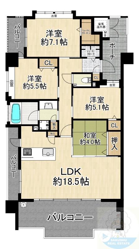 エイルマンション長住(4LDK/2階)の間取り写真