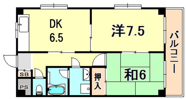 RESIDENCE塚口(2DK/3階)の間取り写真
