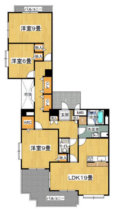 ビレッジアール大淀南(3LDK/5階)の間取り写真