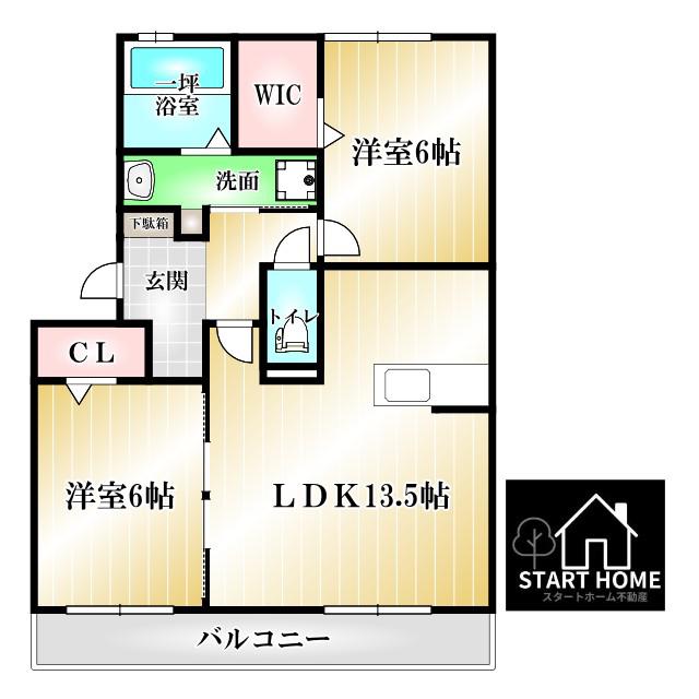 カルチェASUKA(2LDK/3階)の間取り写真