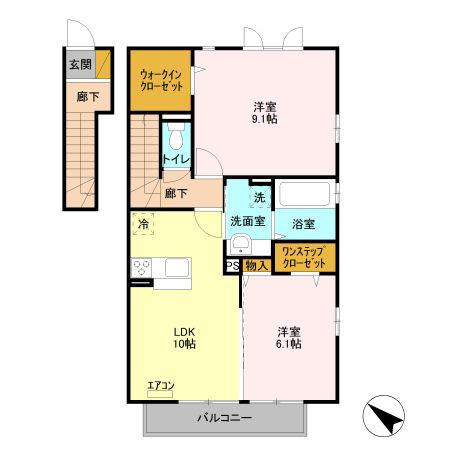 サザンクロス(2LDK/2階)の間取り写真