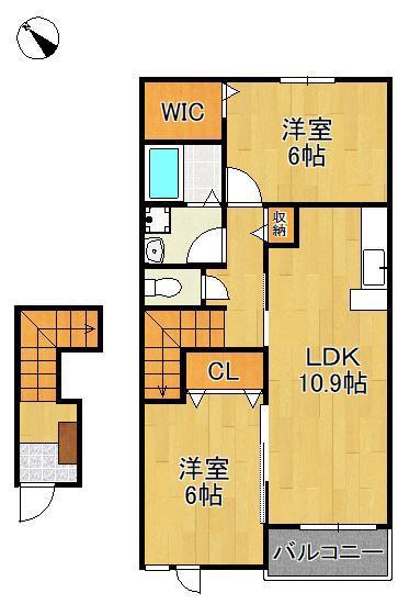 セレーノ洞海III(2LDK/2階)の間取り写真