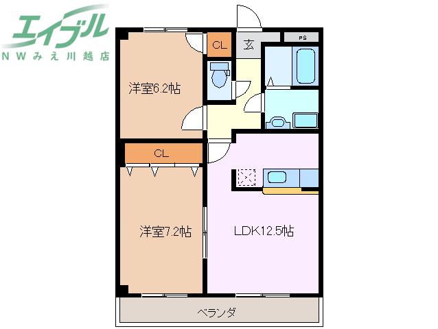 ルシェンテ下之宮(2LDK/3階)の間取り写真