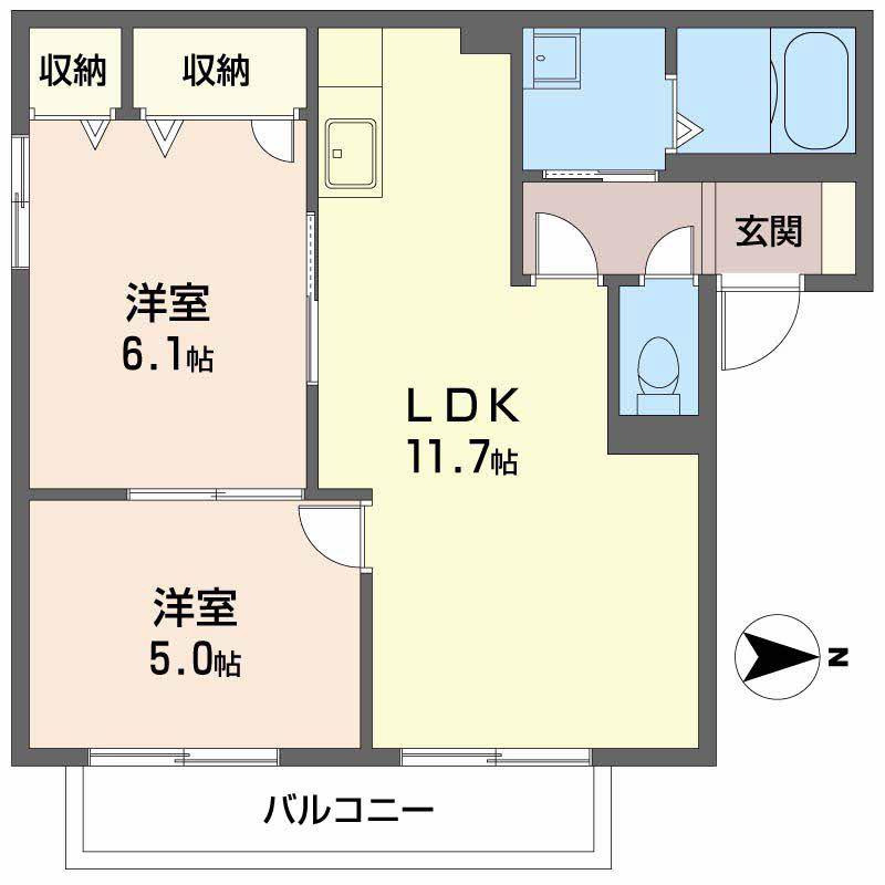 サニーサイドC棟(2LDK/2階)の間取り写真