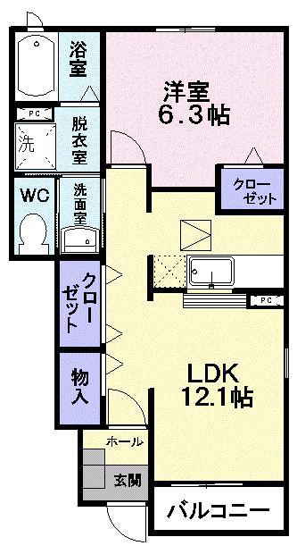ボニ-トB(1LDK/1階)の間取り写真