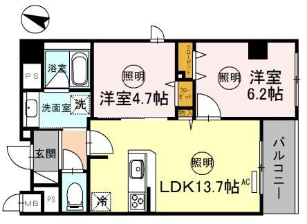 神戸海岸通 萬利レジデンス(2LDK/2階)の間取り写真