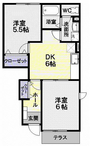 サンホワイト(2DK/1階)の間取り写真