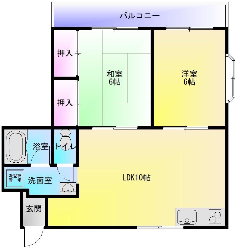 ビートル山本北E棟(2LDK/3階)の間取り写真