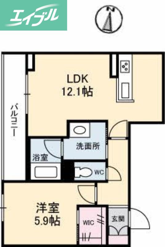 ベレオ北方(1LDK/3階)の間取り写真