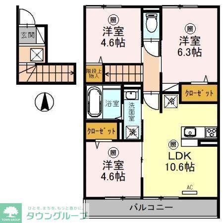 シンヤ壱番館(3LDK/2階)の間取り写真