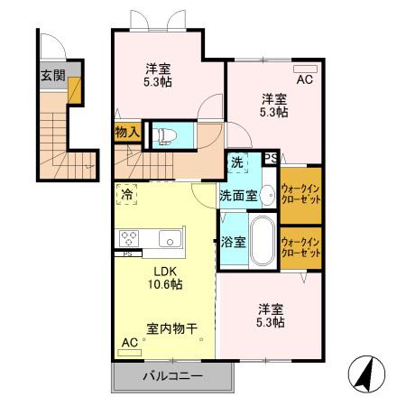 サンライズ パレ(3LDK/2階)の間取り写真