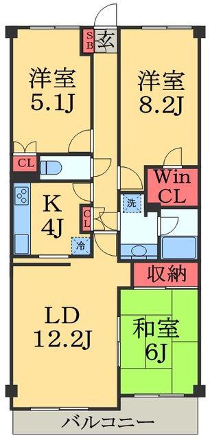 モアクレスト千葉A(3LDK/6階)の間取り写真