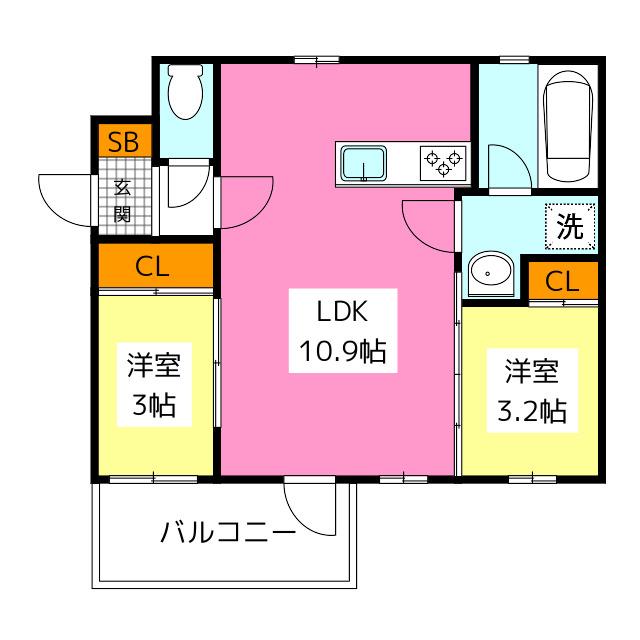 MODERN ASPIRATION 薬院COURT(2LDK/3階)の間取り写真