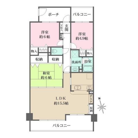 ヴィオヌール新金岡南館(3LDK/5階)の間取り写真