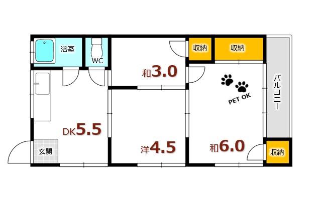 高橋アパート(3DK/2階)の間取り写真