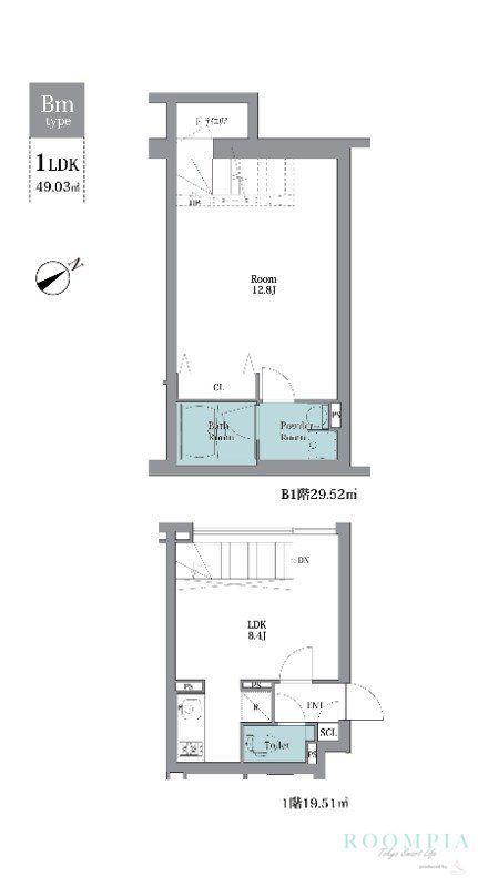LEGALAND祐天寺(1LDK/B1階)の間取り写真