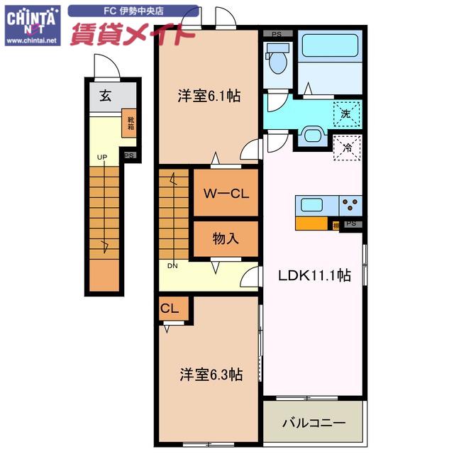 グラスロードII C(2LDK/2階)の間取り写真