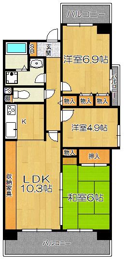 モンセーヌ塚本(3LDK/9階)の間取り写真