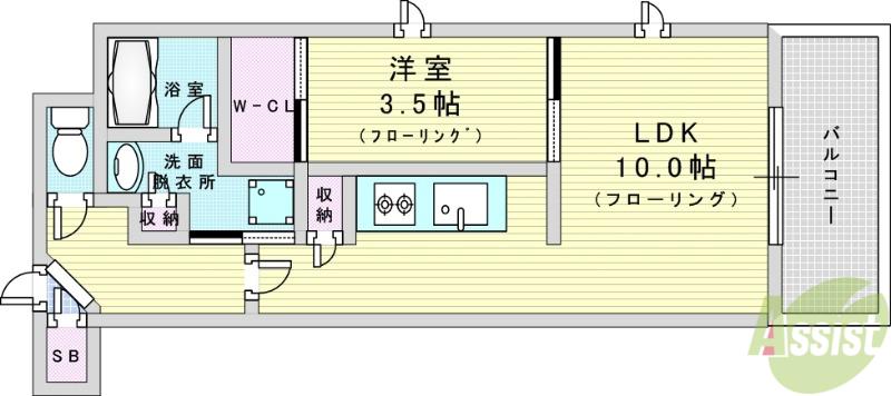 シーズンフラッツ新大阪(1LDK/3階)の間取り写真
