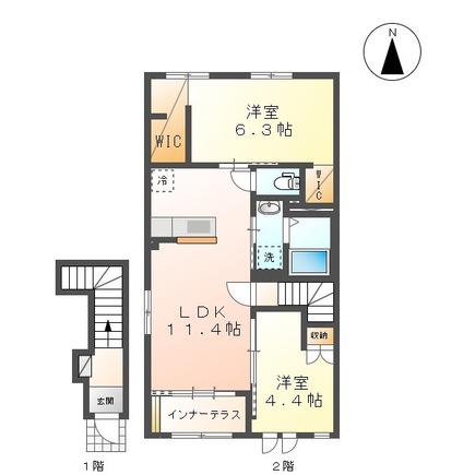 コムルソレイユ(2LDK/2階)の間取り写真