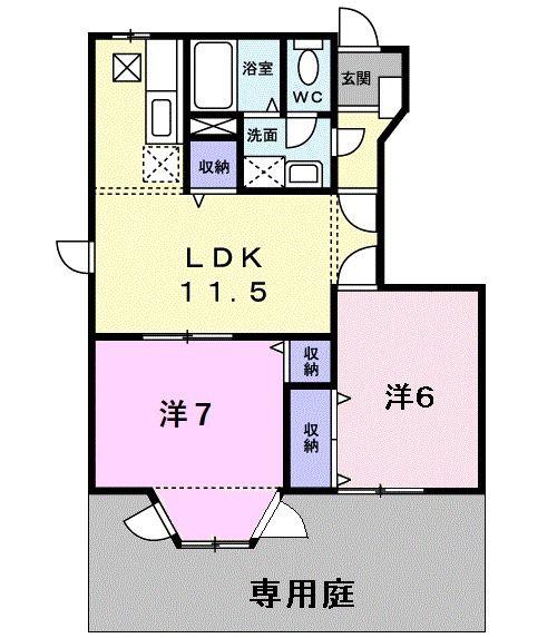 リバープレイスI(2LDK/1階)の間取り写真