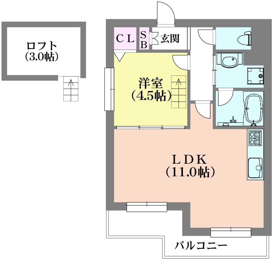 VILLA神戸北町(1LDK/2階)の間取り写真