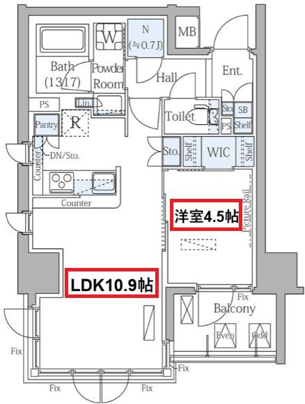 シティカレント天王寺ブロード(1LDK/4階)の間取り写真