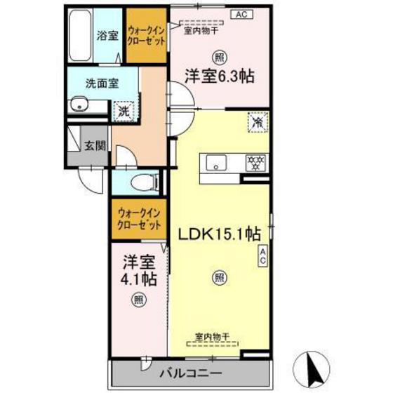 トリシアくるめ木 オニオンハイツ(2LDK/3階)の間取り写真