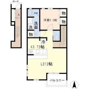 AZUR MAISON(1LDK/2階)の間取り写真