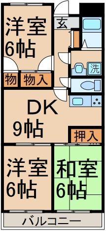 ブルースカイシモ(3DK/1階)の間取り写真