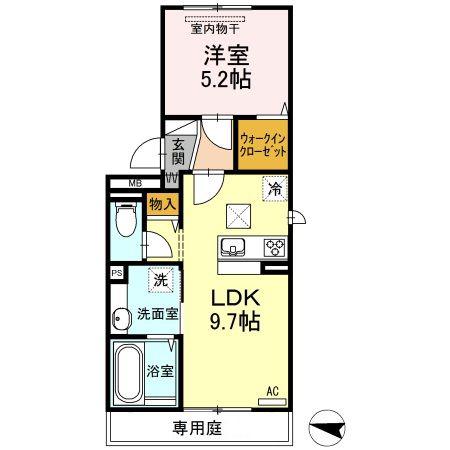 ベイ ブランシェ西阿知(1LDK/1階)の間取り写真