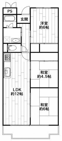 荒神山マンション(3LDK/3階)の間取り写真