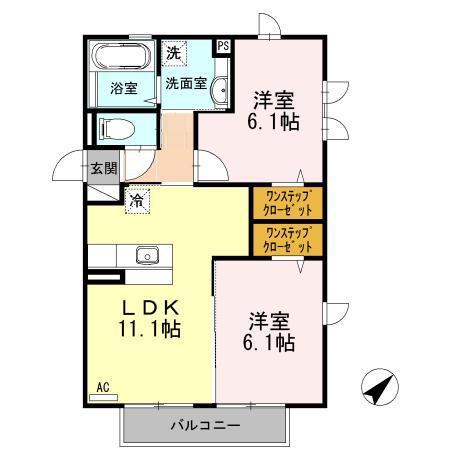 GARDENVILLA(2LDK/2階)の間取り写真