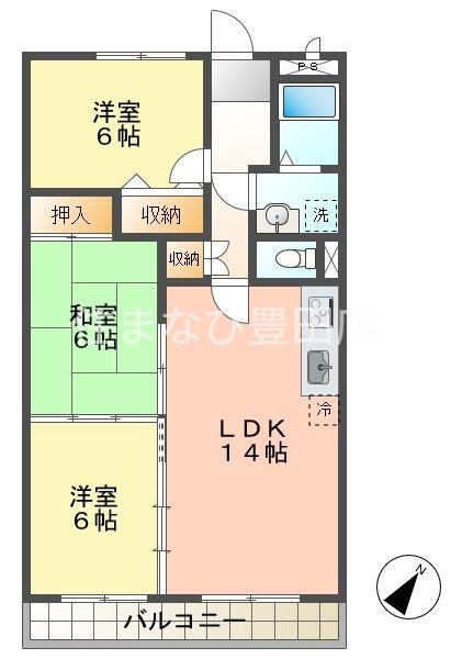 パーク梅盛(3LDK/2階)の間取り写真