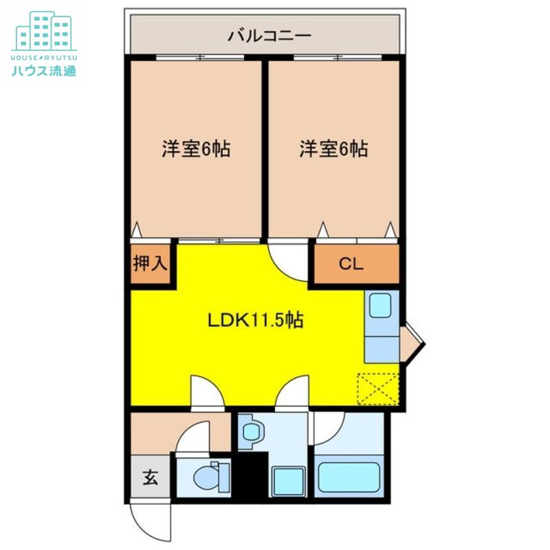 鳴滝ビル(2LDK/2階)の間取り写真